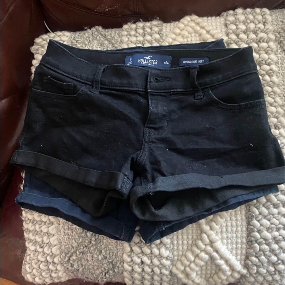 Hollister Black Jean Shorts with Stretch and Distressed Look